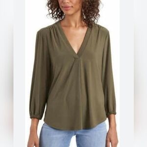 Two By Vince Camuto Bell Shape Shirt Blouse Women Size XXL Green 3/4 Sleeves